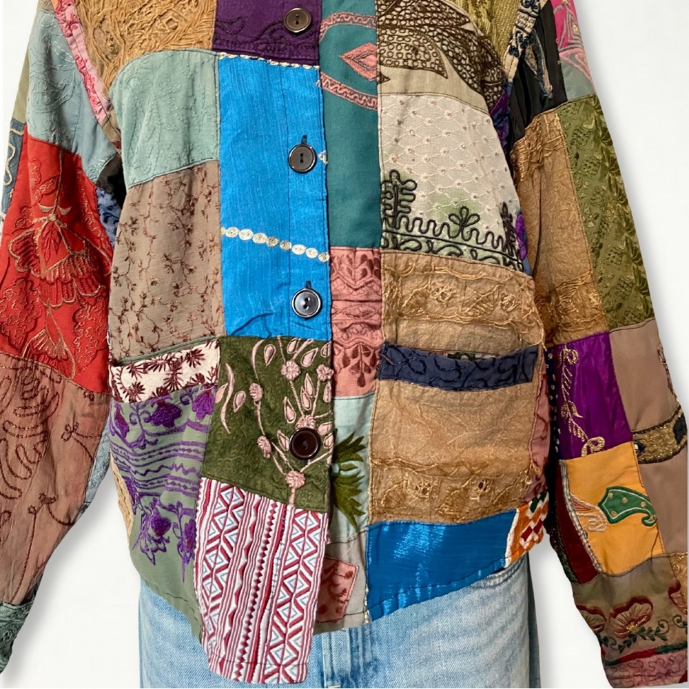 Colorful Quilted Patchwork Jacket Scared Threads … - image 3